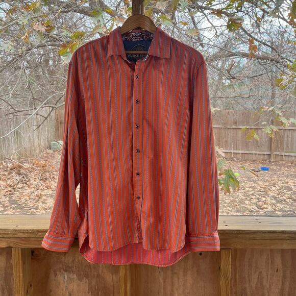 Robert Graham Other - Robert Graham Men's Orange And Blue Striped Button Down Shirt Size 2XL